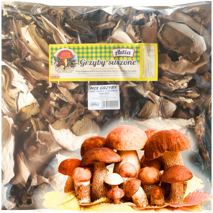 Grzyby Leśne Suszone  Krojone Mix 500 g