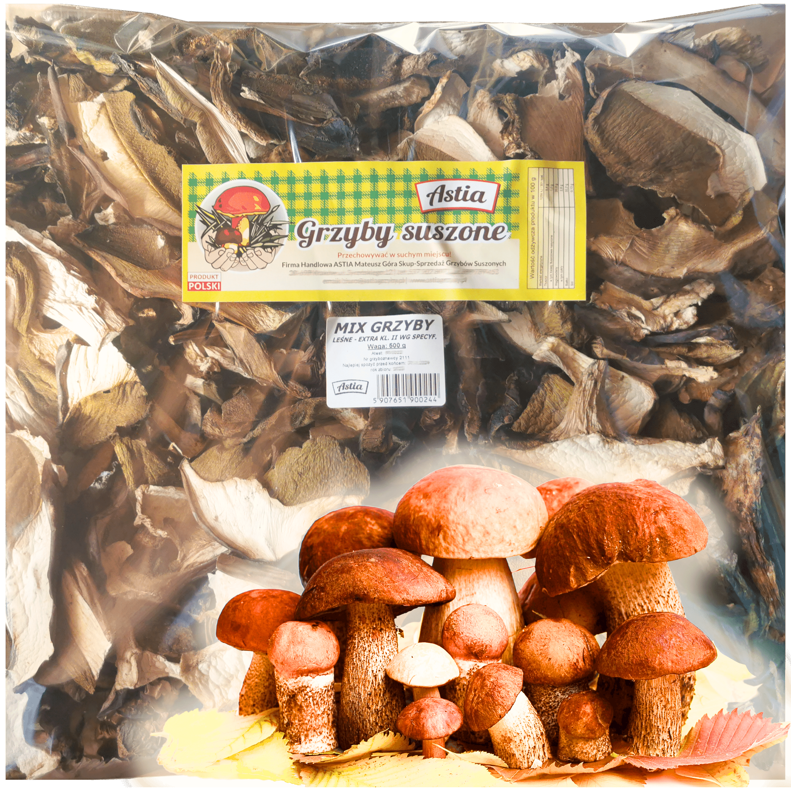 Grzyby Leśne Suszone  Krojone Mix 500 g